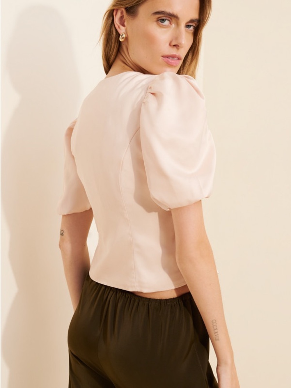 dolan Blush Pink Puff Sleeve Button-Front Top - Picture 2 of 8